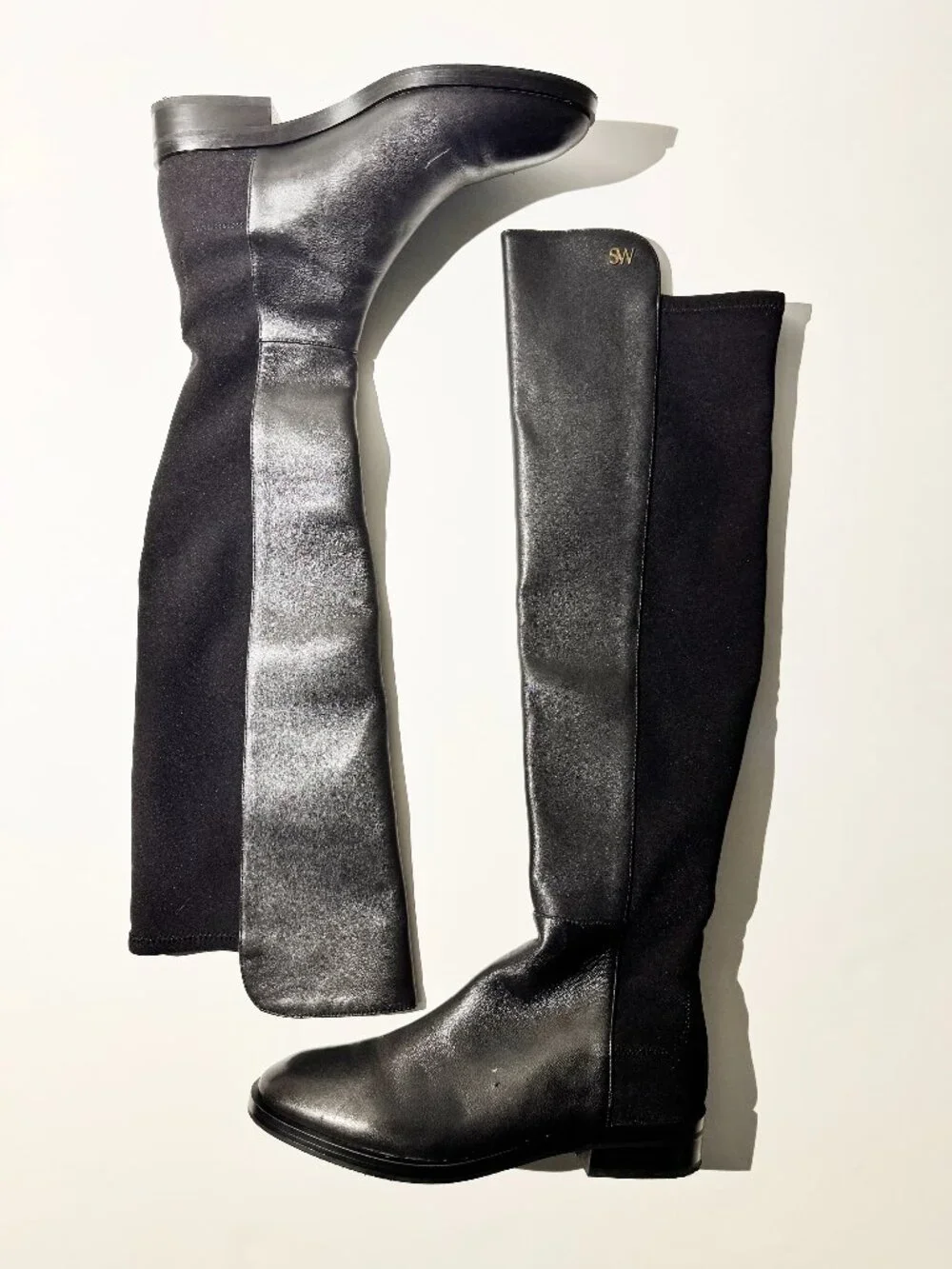 Stuart Weitzman Keelan Leather Over-The-Knee Boots Gold SW Logo - Size 7